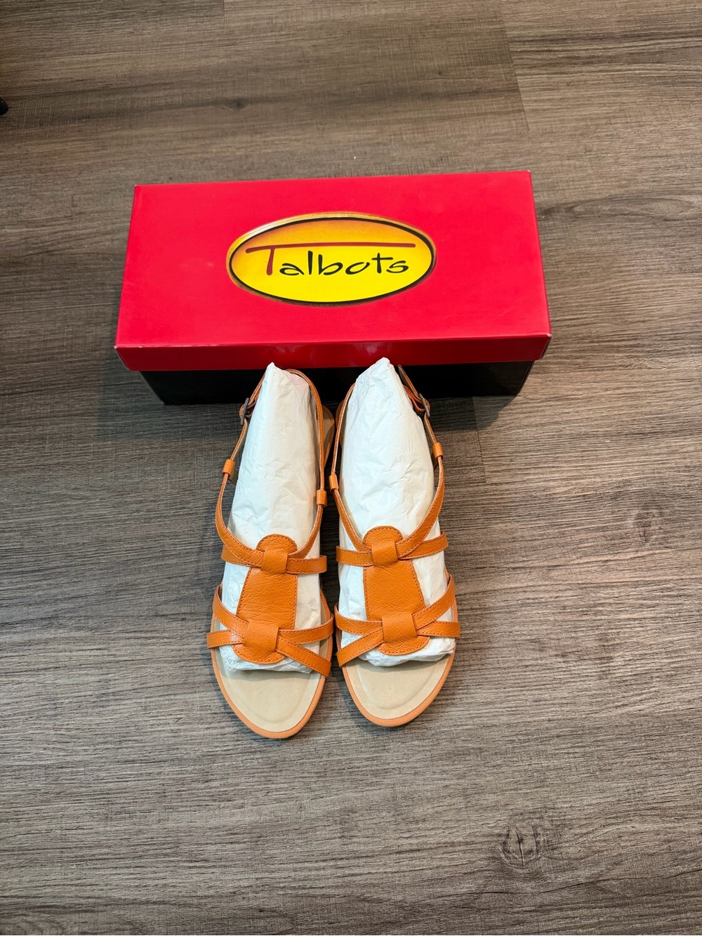 Talbots Orange Leather T-Strap Sandals